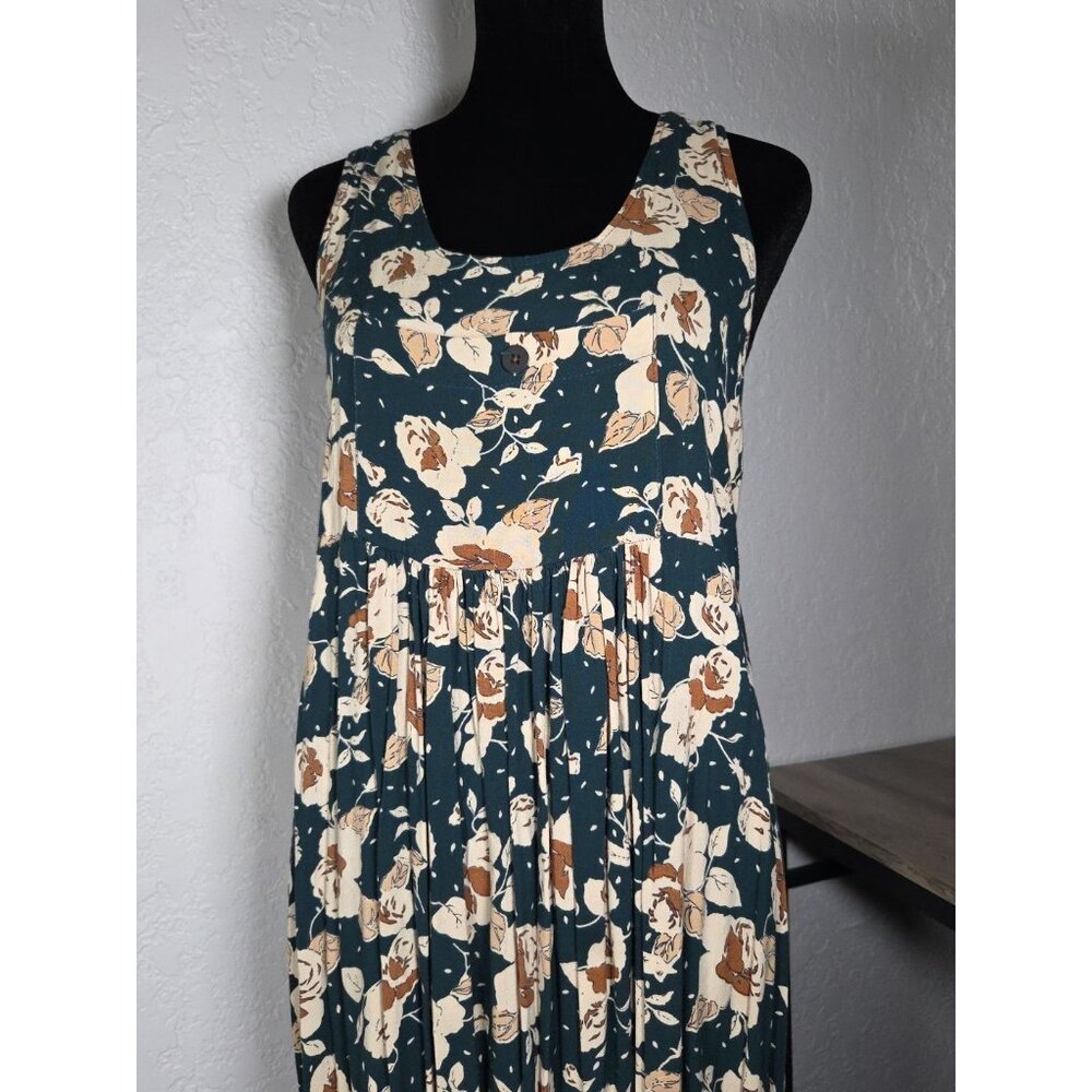 Women’s Casual Dress w/Front Pockets Vintage Dressing Clio Floral Green - Picture 2 of 8
